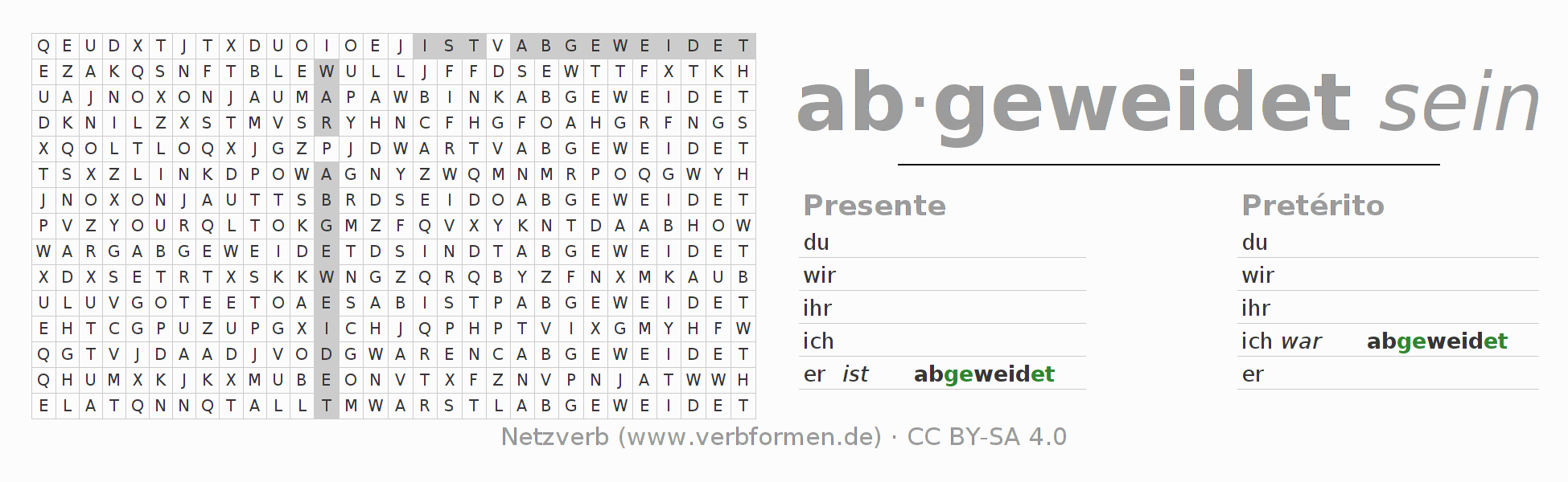 Juego de palabras cruzadas para la conjugación del verbo abweiden