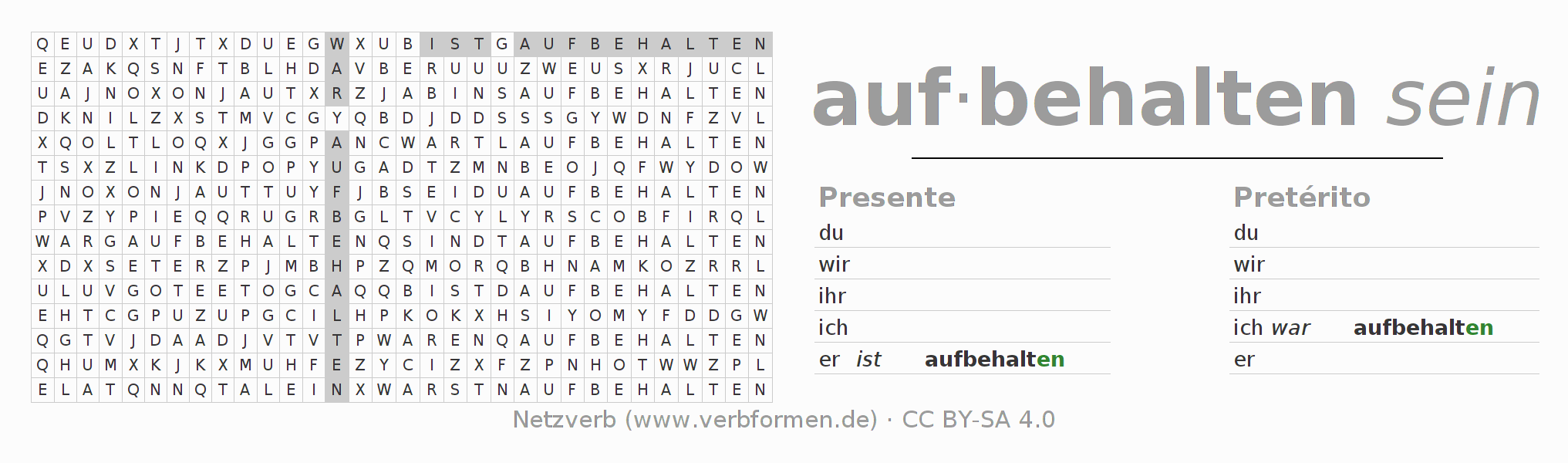 Juego de palabras cruzadas para la conjugación del verbo aufbehalten