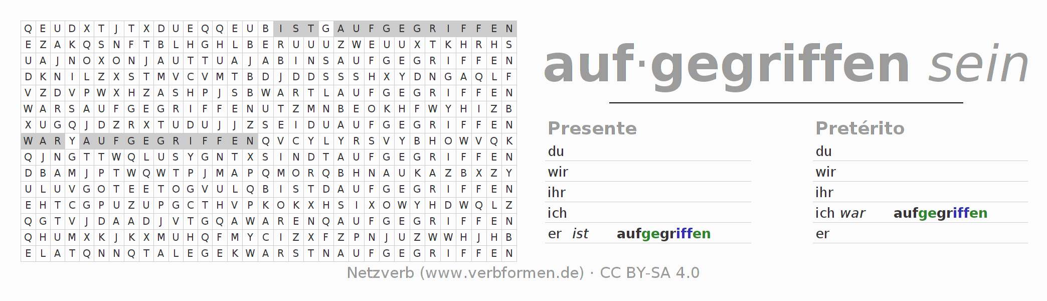 Juego de palabras cruzadas para la conjugación del verbo aufgreifen