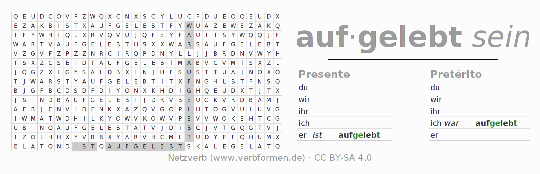 Juego de palabras cruzadas para la conjugación del verbo aufleben