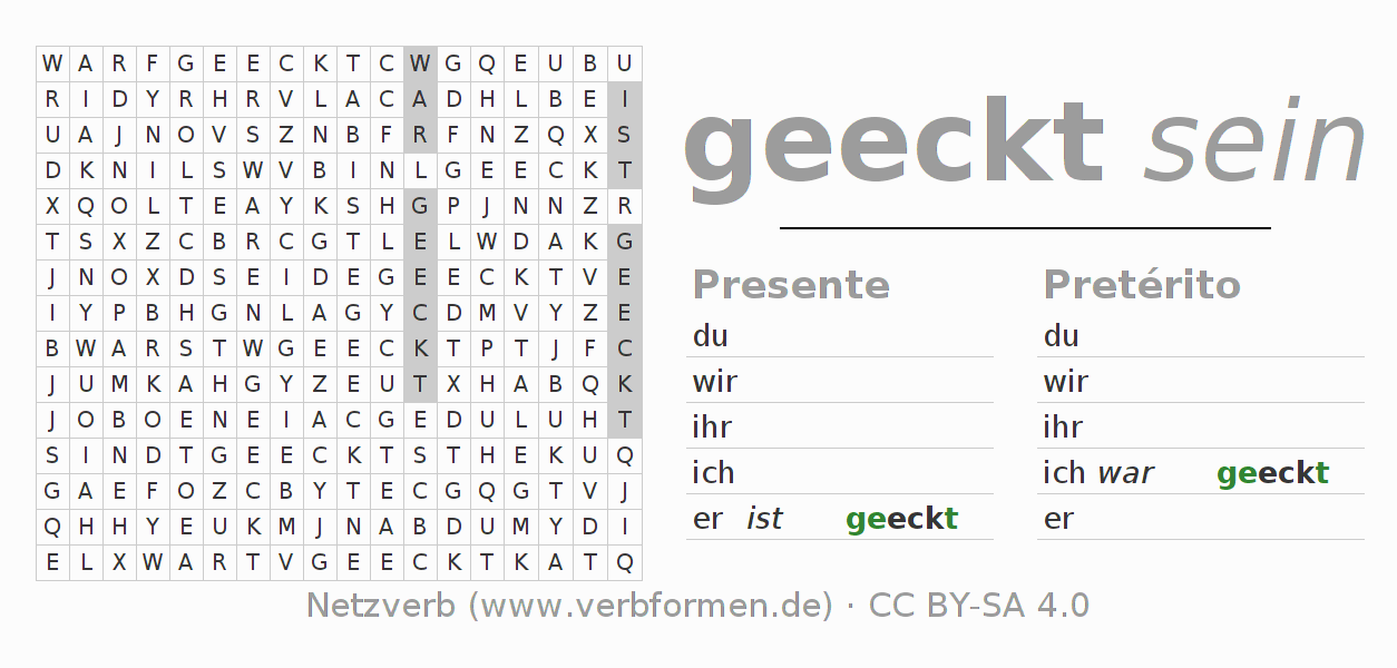 Juego de palabras cruzadas para la conjugación del verbo ecken