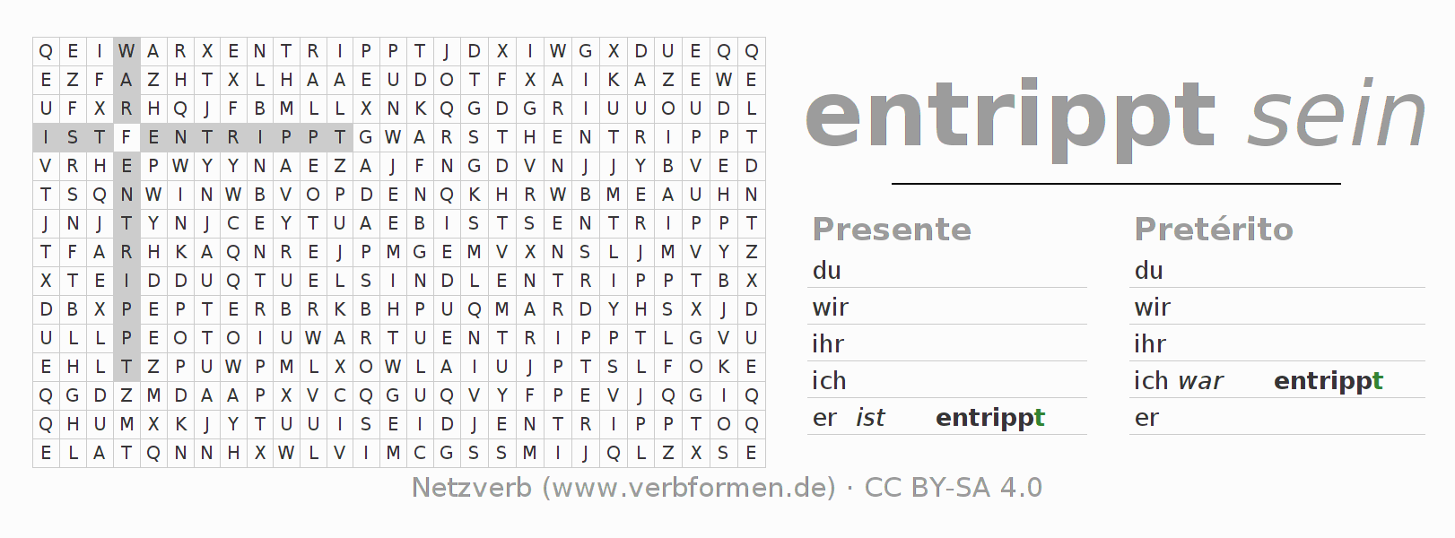 Juego de palabras cruzadas para la conjugación del verbo entrippen