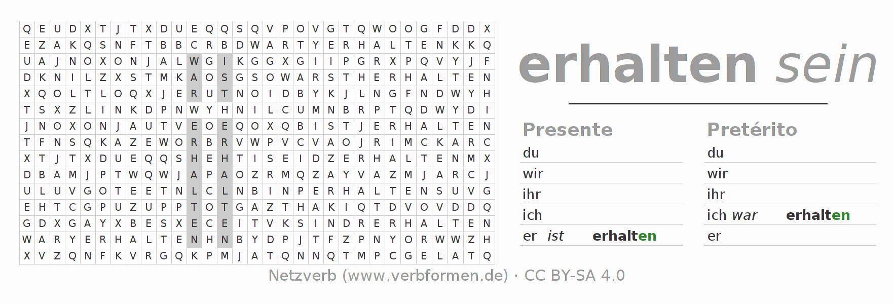 Juego de palabras cruzadas para la conjugación del verbo erhalten