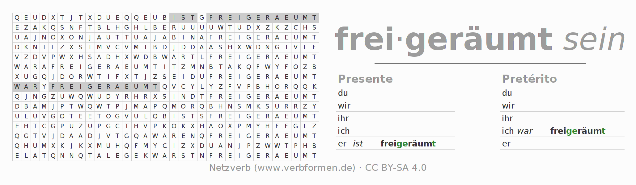 Juego de palabras cruzadas para la conjugación del verbo freiräumen