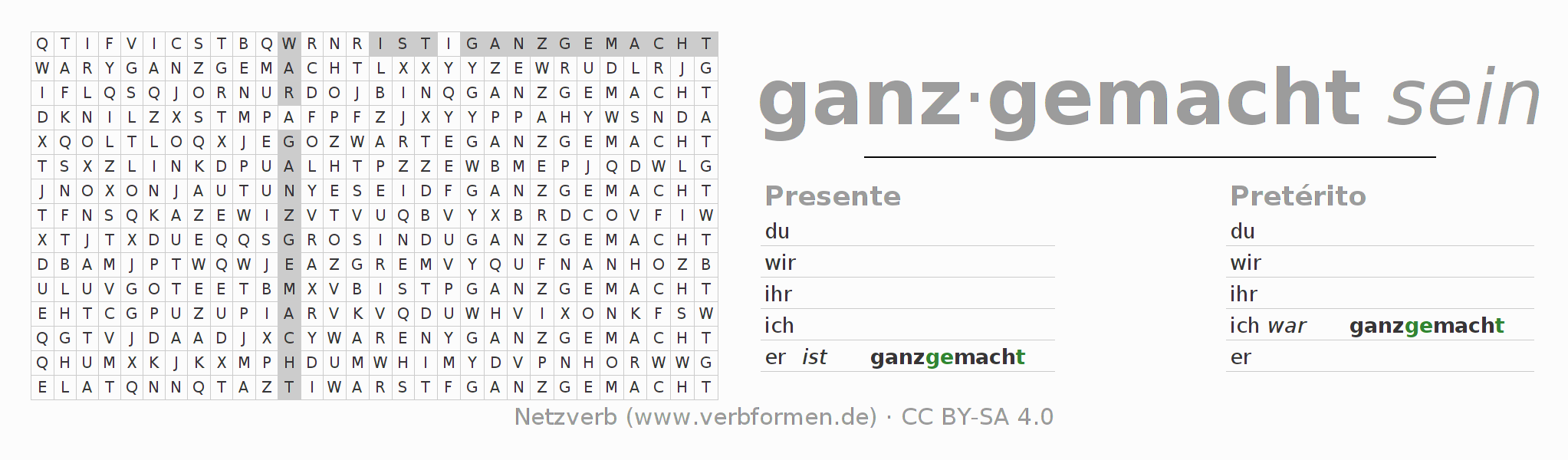 Juego de palabras cruzadas para la conjugación del verbo ganzmachen