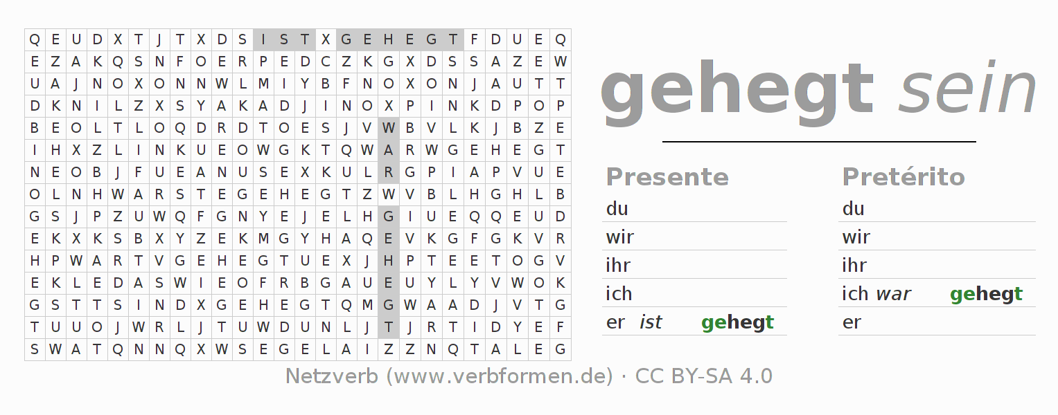 Juego de palabras cruzadas para la conjugación del verbo hegen
