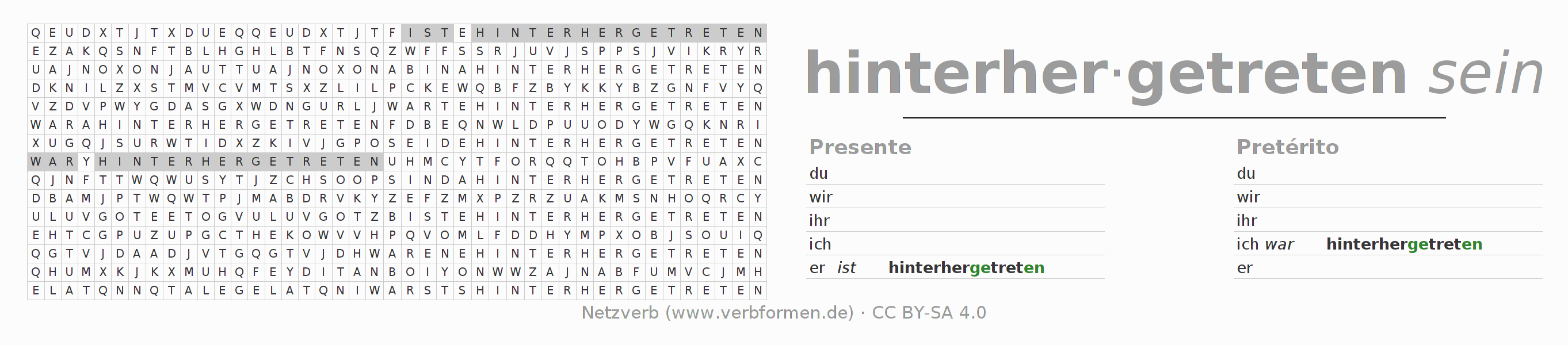 Juego de palabras cruzadas para la conjugación del verbo hinterhertreten (hat)