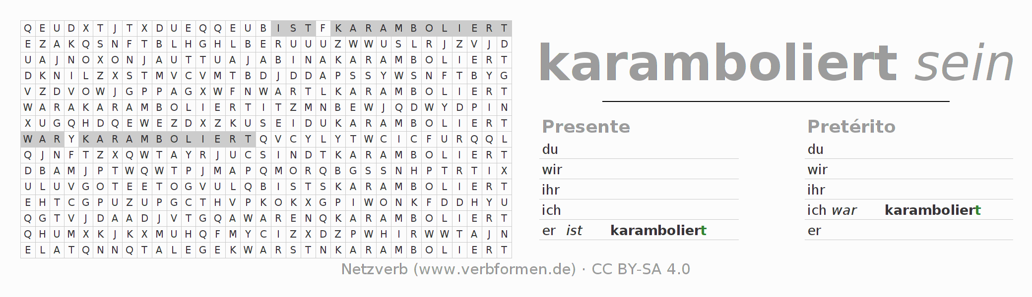 Juego de palabras cruzadas para la conjugación del verbo karambolieren (hat)