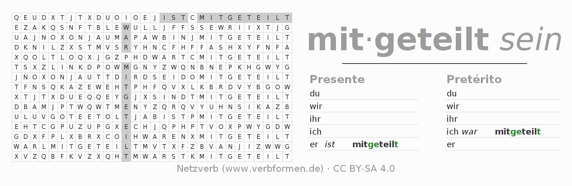 Juego de palabras cruzadas para la conjugación del verbo mitteilen