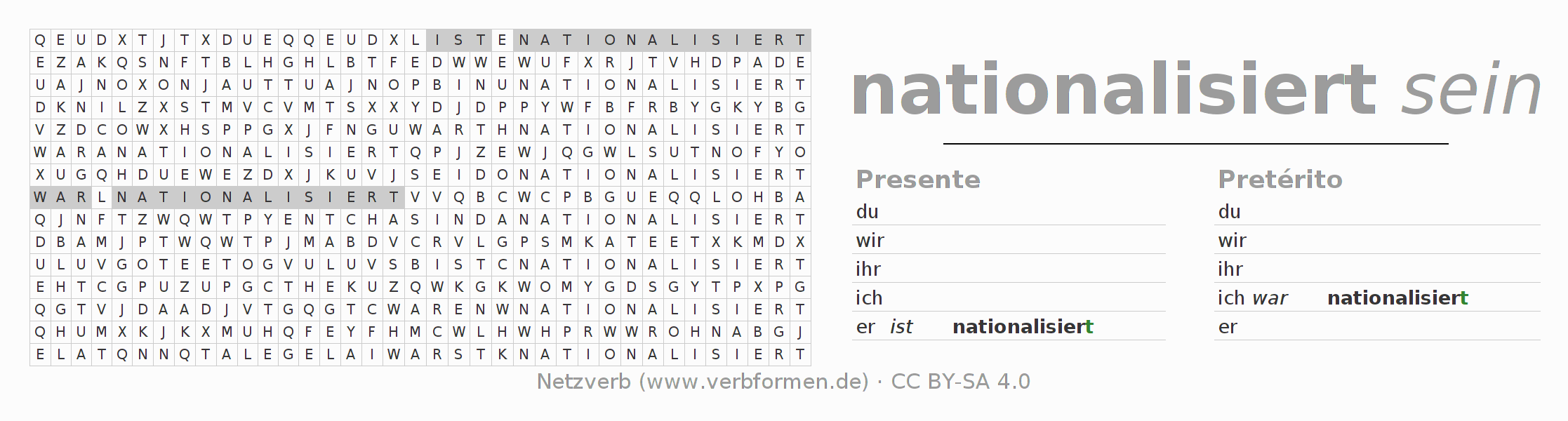 Juego de palabras cruzadas para la conjugación del verbo nationalisieren