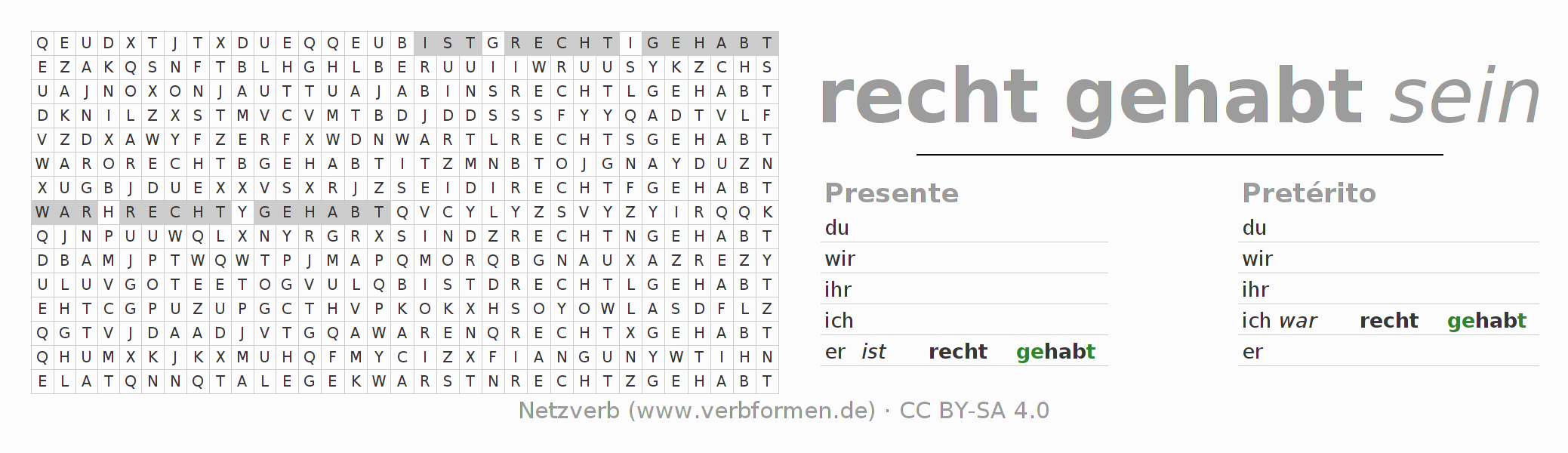 Juego de palabras cruzadas para la conjugación del verbo rechthaben