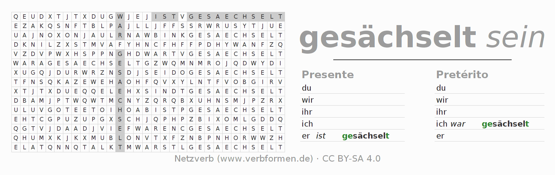 Juego de palabras cruzadas para la conjugación del verbo sächseln