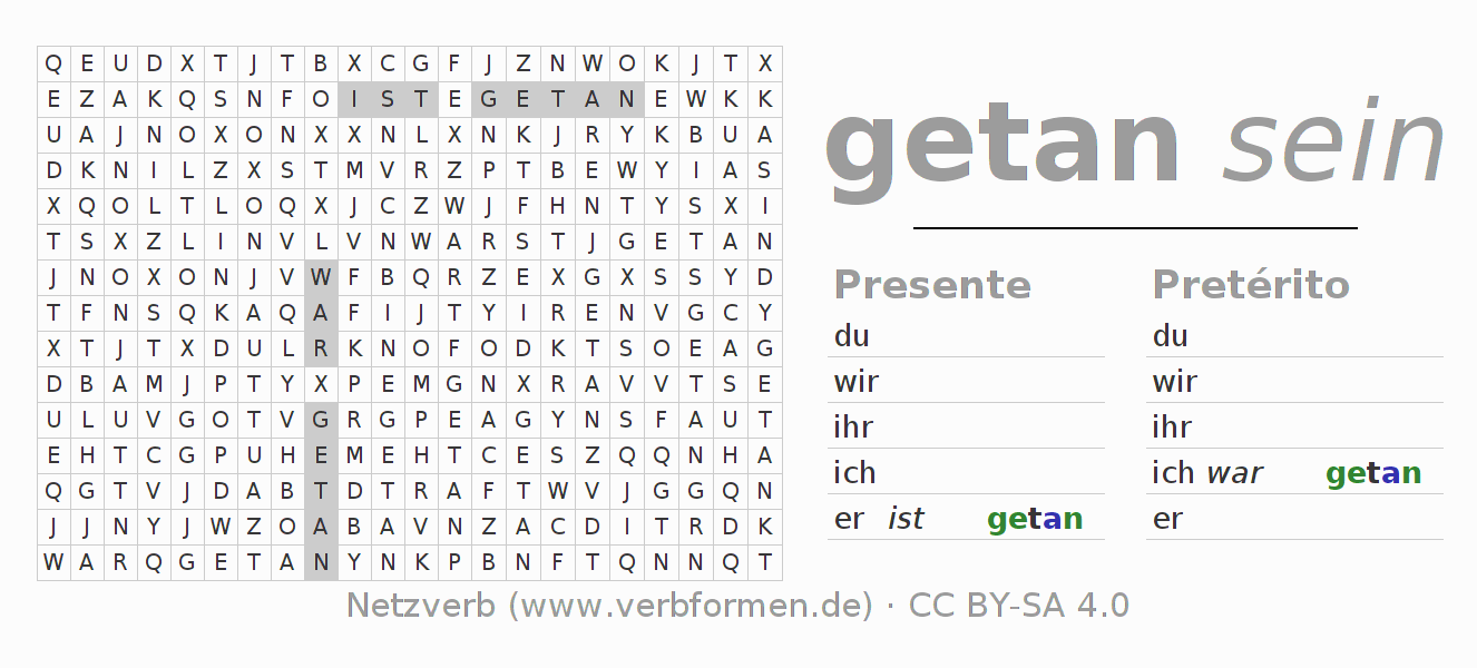 Juego de palabras cruzadas para la conjugación del verbo tun