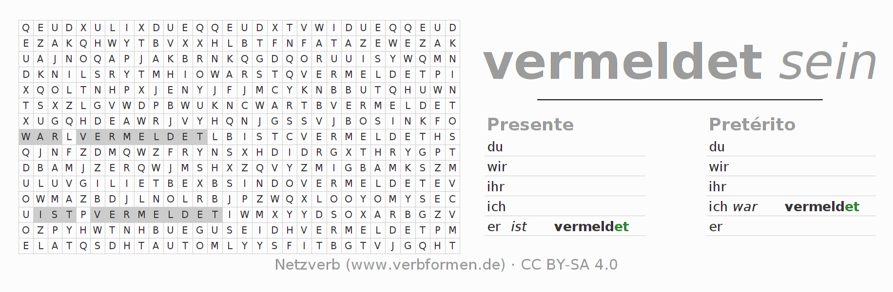 Juego de palabras cruzadas para la conjugación del verbo vermelden