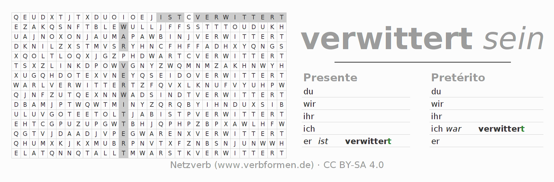 Juego de palabras cruzadas para la conjugación del verbo verwittern (hat)