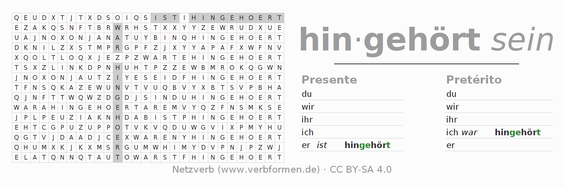 Juego de palabras cruzadas para la conjugación del verbo hinhören