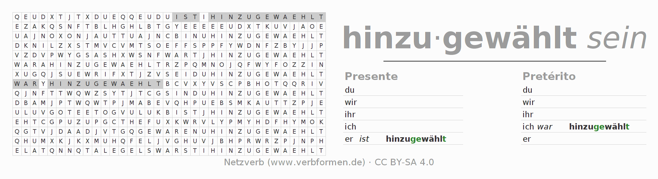 Juego de palabras cruzadas para la conjugación del verbo hinzuwählen