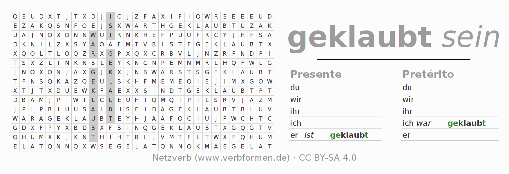 Juego de palabras cruzadas para la conjugación del verbo klauben