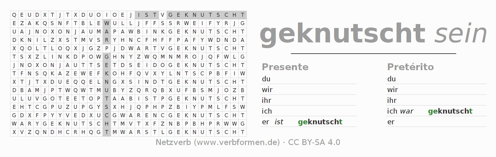 Juego de palabras cruzadas para la conjugación del verbo knutschen