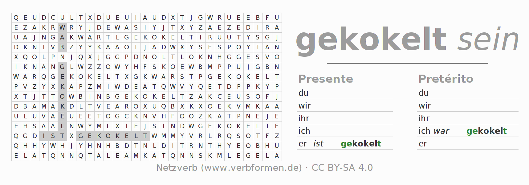 Juego de palabras cruzadas para la conjugación del verbo kokeln