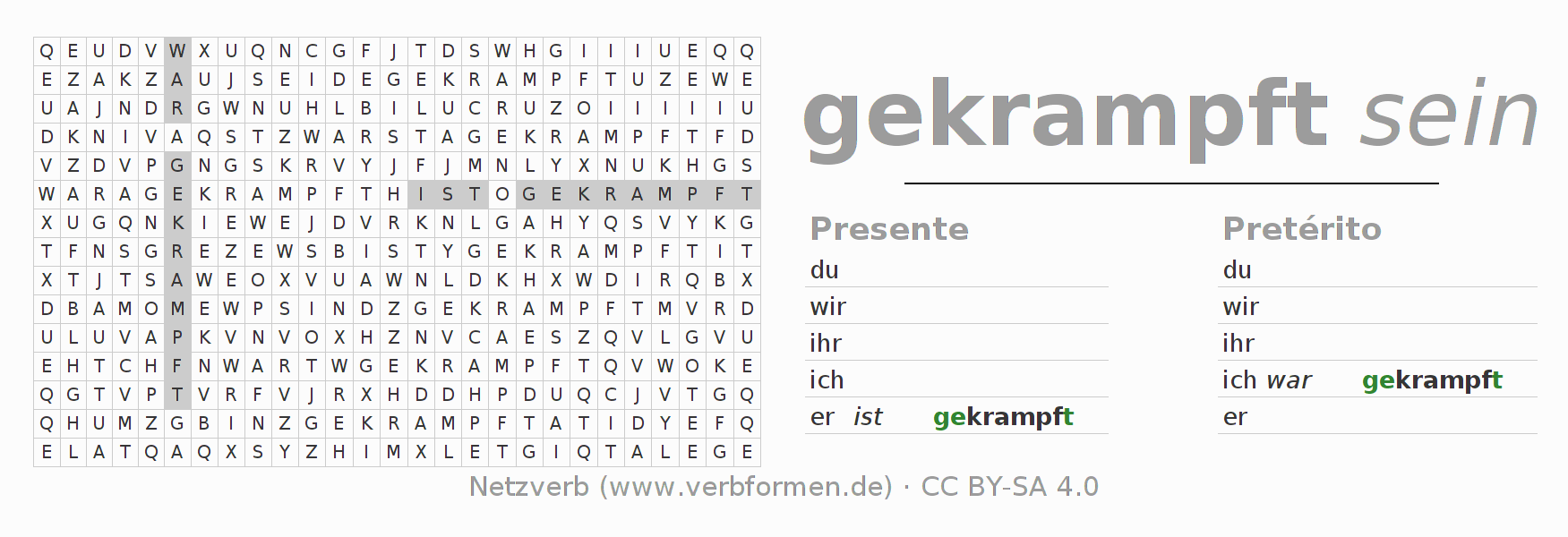 Juego de palabras cruzadas para la conjugación del verbo krampfen