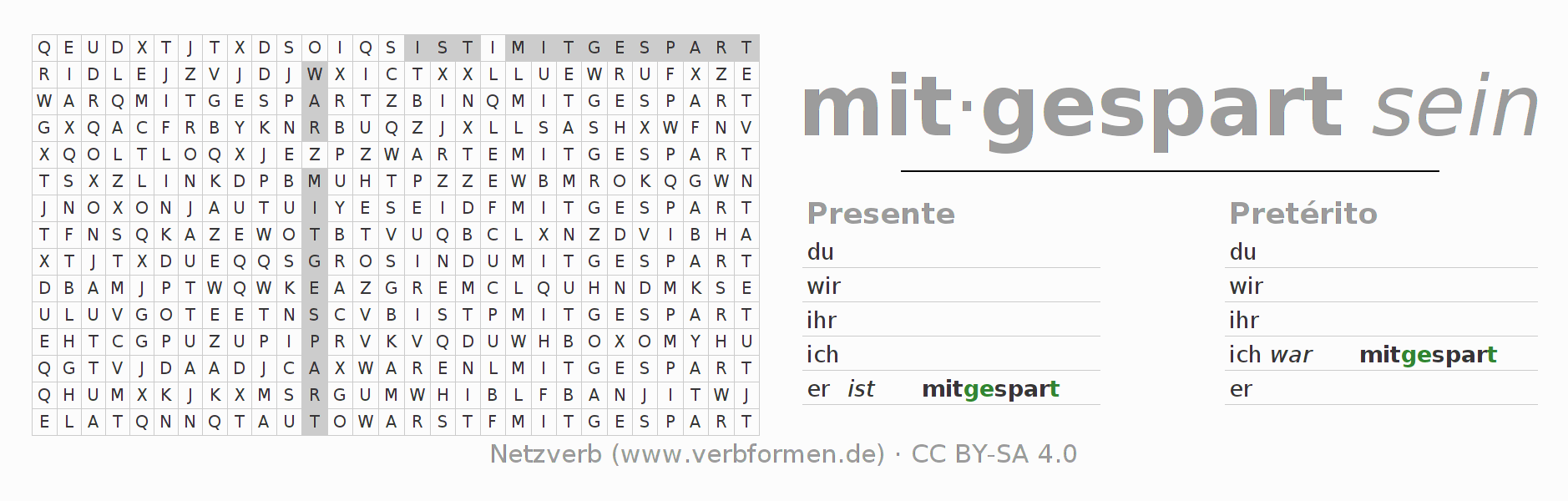Juego de palabras cruzadas para la conjugación del verbo mitsparen