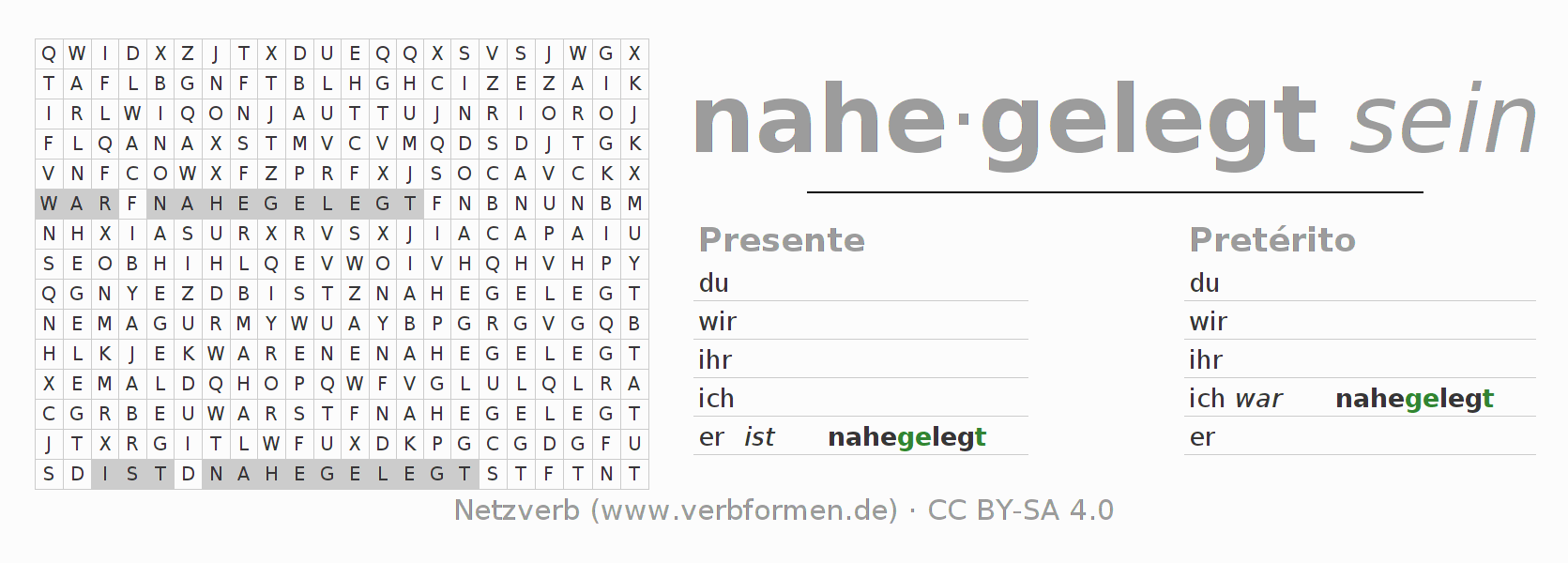 Juego de palabras cruzadas para la conjugación del verbo nahelegen