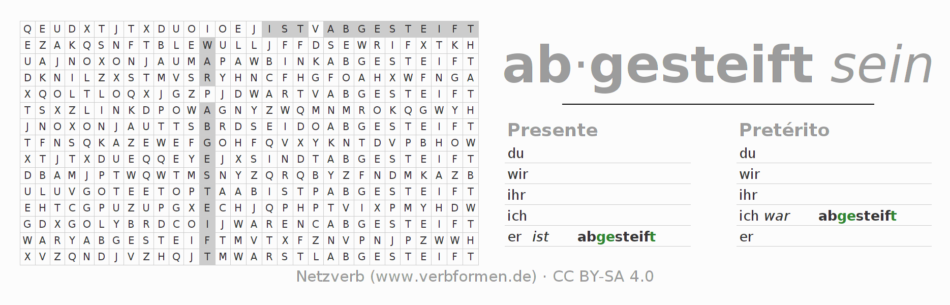 Juego de palabras cruzadas para la conjugación del verbo absteifen