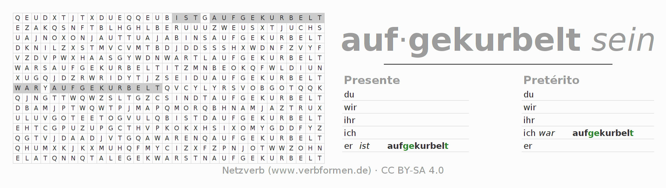 Juego de palabras cruzadas para la conjugación del verbo aufkurbeln