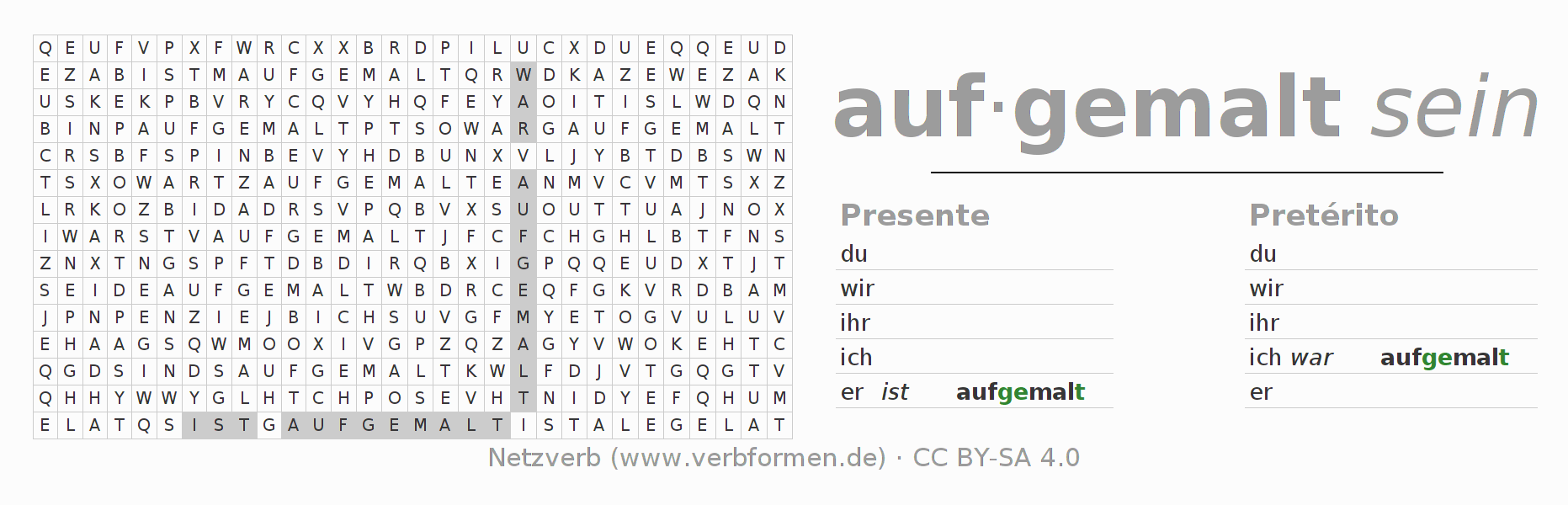 Juego de palabras cruzadas para la conjugación del verbo aufmalen