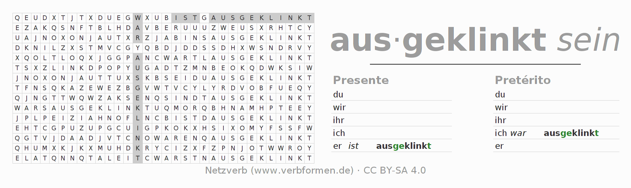 Juego de palabras cruzadas para la conjugación del verbo ausklinken (hat)