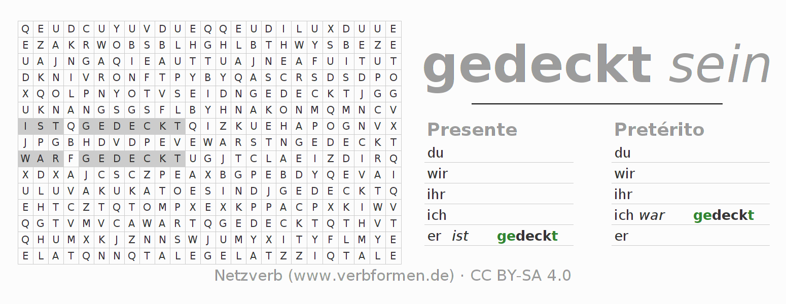 Juego de palabras cruzadas para la conjugación del verbo decken