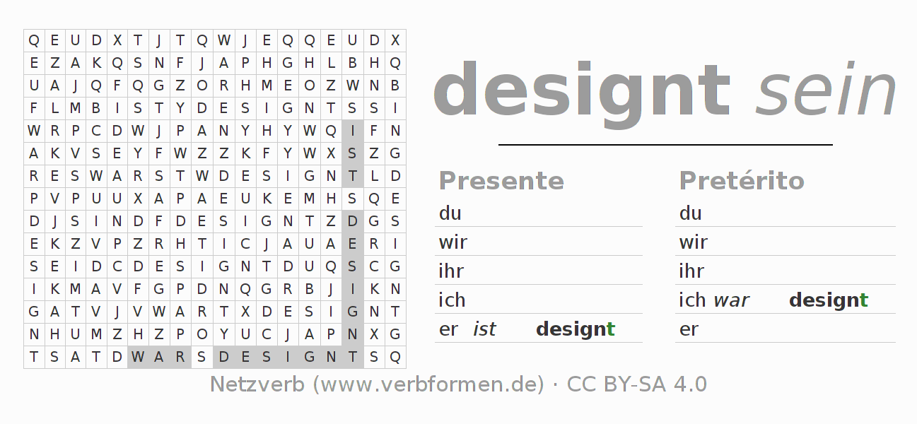 Juego de palabras cruzadas para la conjugación del verbo designen
