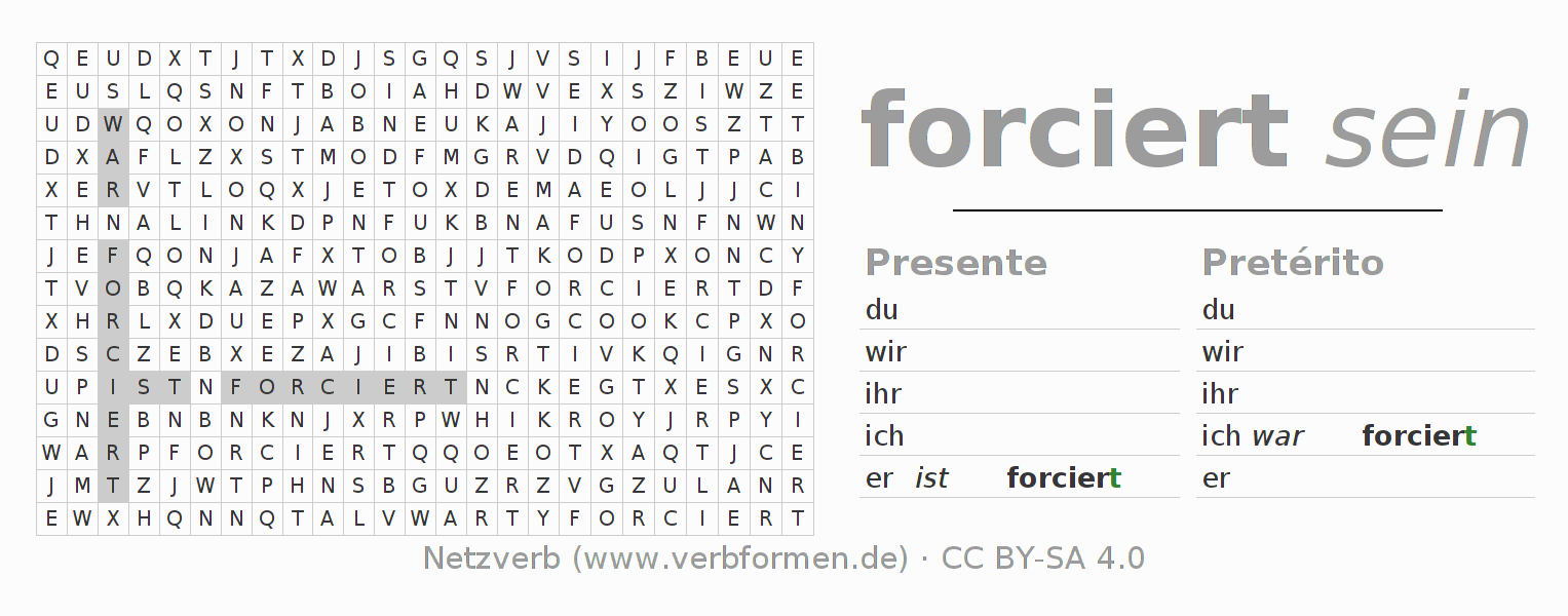 Juego de palabras cruzadas para la conjugación del verbo forcieren