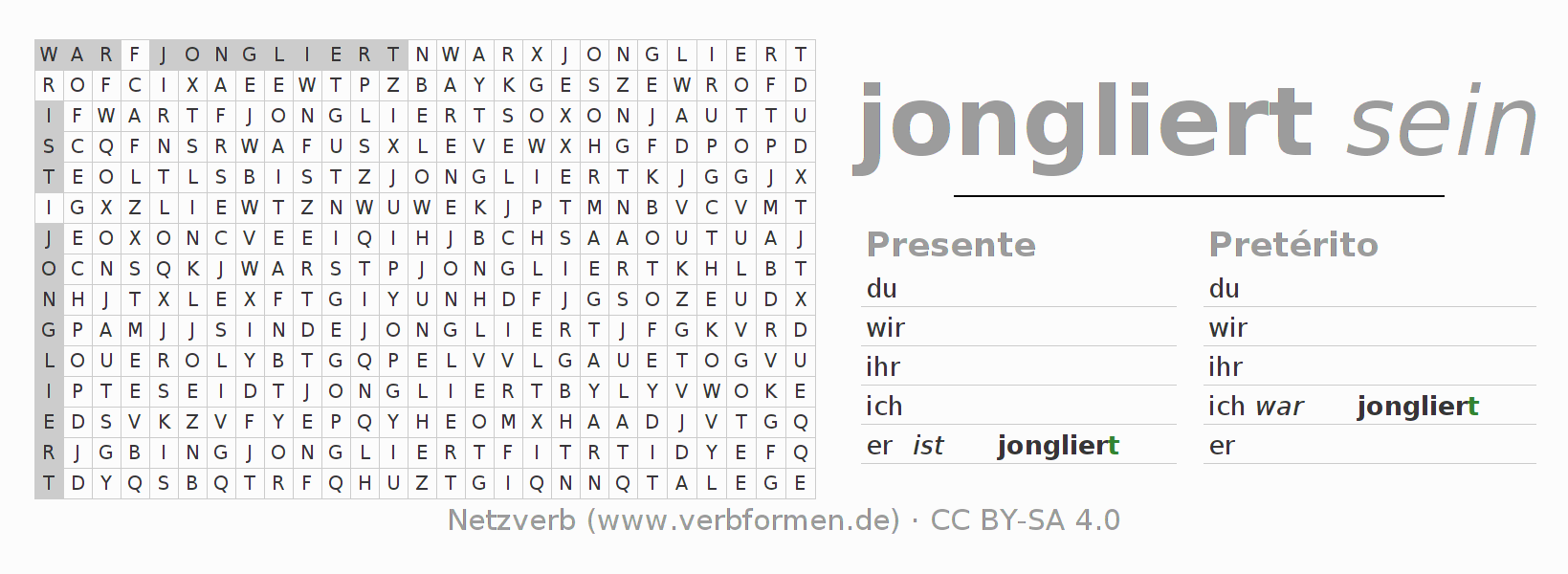 Juego de palabras cruzadas para la conjugación del verbo jonglieren