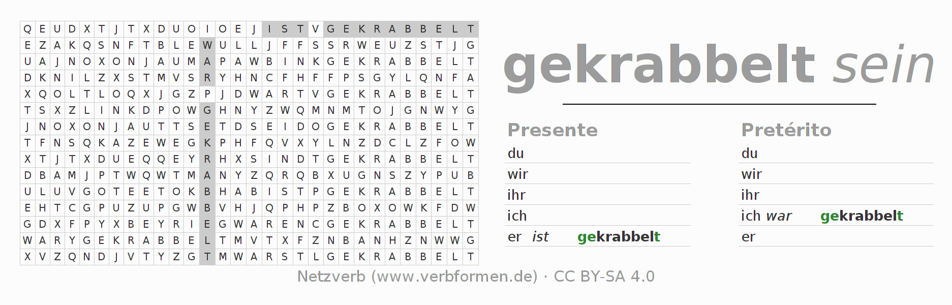 Juego de palabras cruzadas para la conjugación del verbo krabbeln (ist)