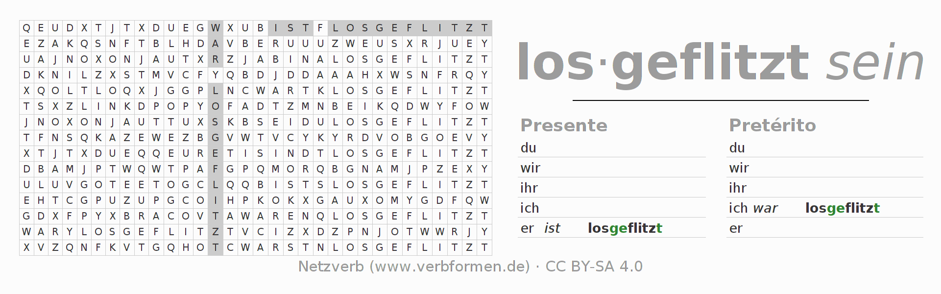 Juego de palabras cruzadas para la conjugación del verbo losflitzen