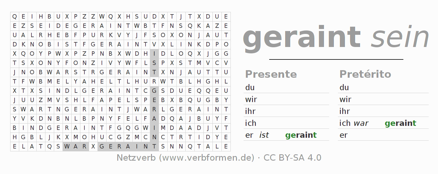 Juego de palabras cruzadas para la conjugación del verbo rainen