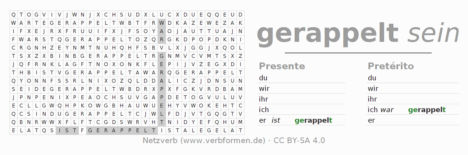 Juego de palabras cruzadas para la conjugación del verbo rappeln (ist)
