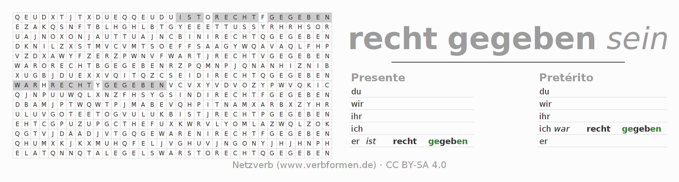 Juego de palabras cruzadas para la conjugación del verbo rechtgeben