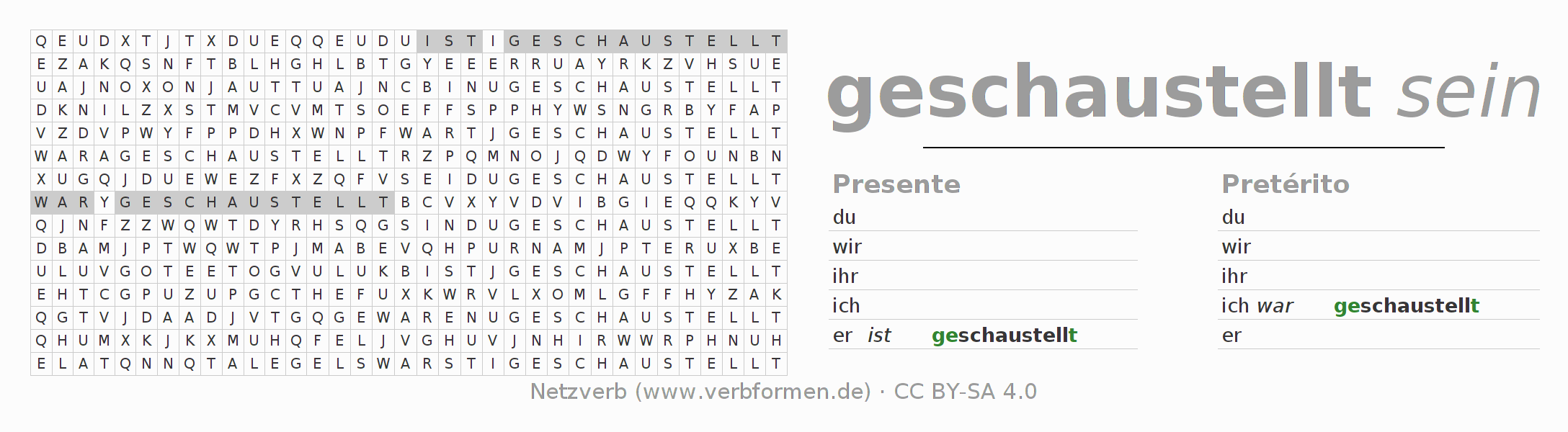 Juego de palabras cruzadas para la conjugación del verbo schaustellen