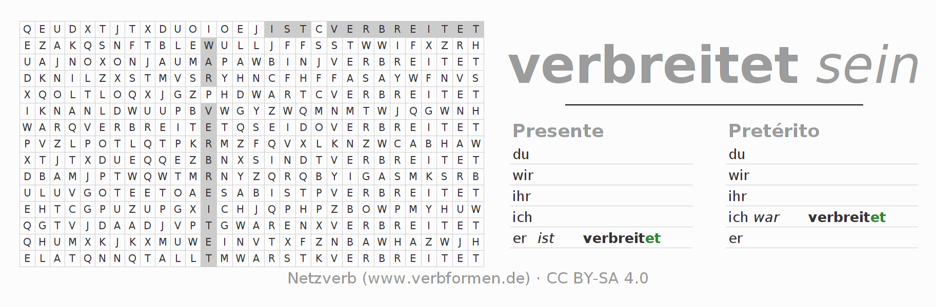 Juego de palabras cruzadas para la conjugación del verbo verbreiten
