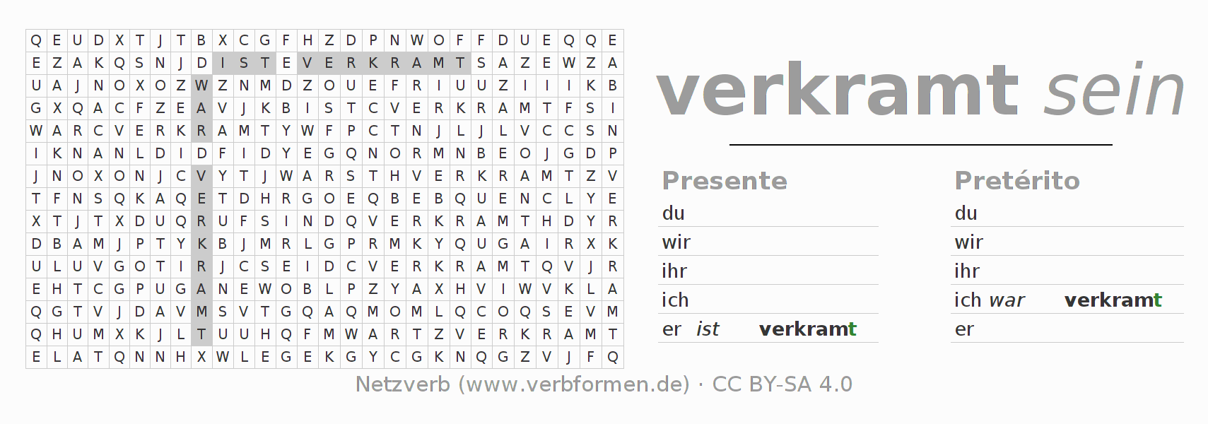 Juego de palabras cruzadas para la conjugación del verbo verkramen