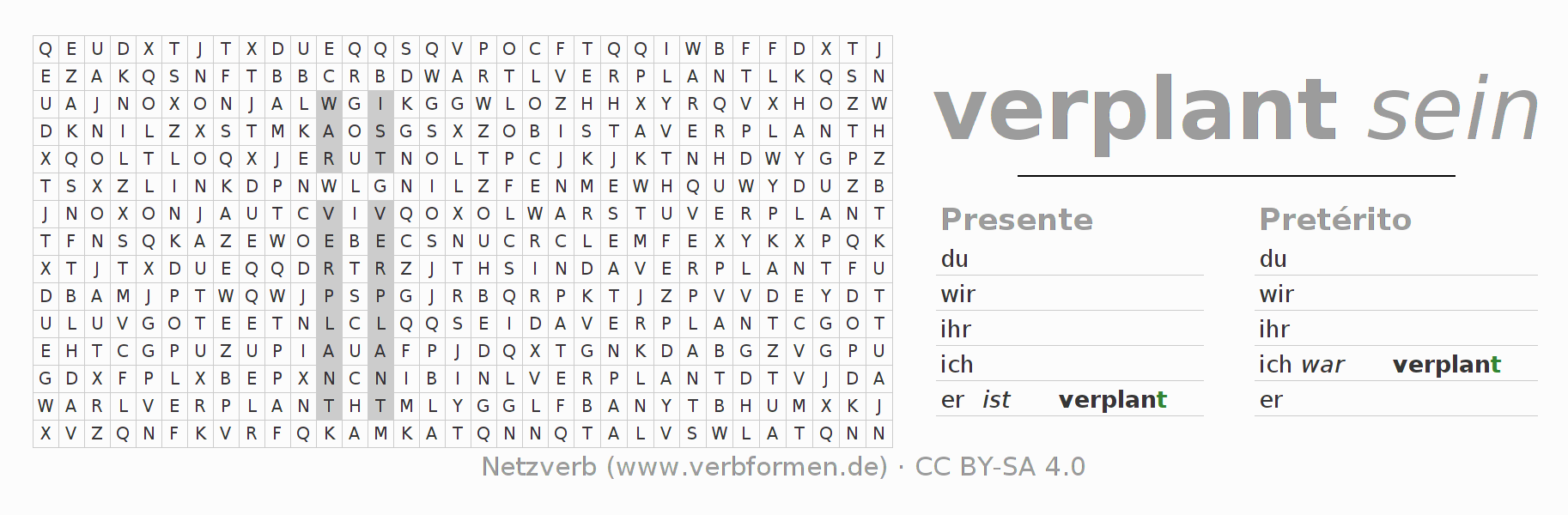 Juego de palabras cruzadas para la conjugación del verbo verplanen