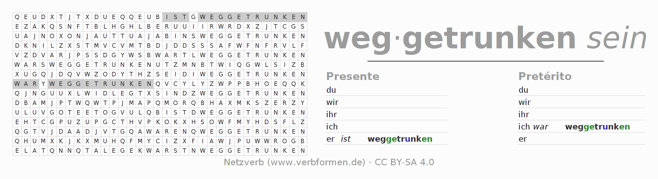 Juego de palabras cruzadas para la conjugación del verbo wegtrinken