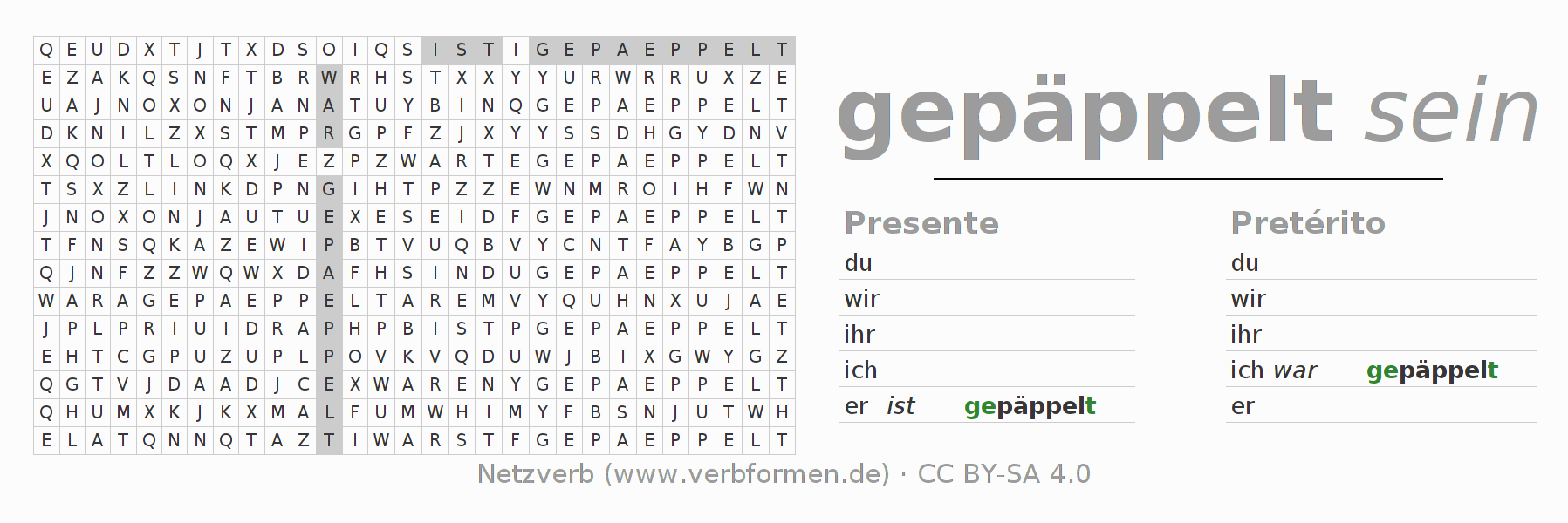 Juego de palabras cruzadas para la conjugación del verbo päppeln