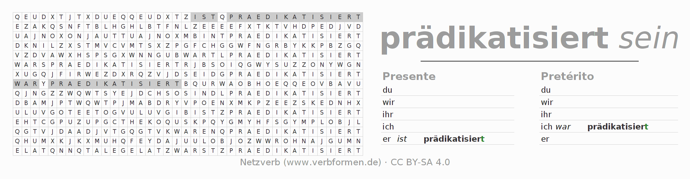 Juego de palabras cruzadas para la conjugación del verbo prädikatisieren