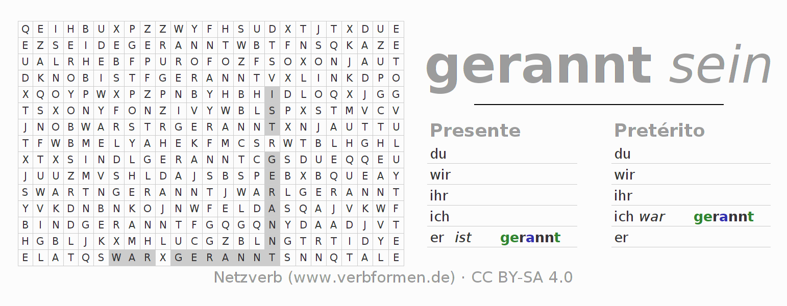 Juego de palabras cruzadas para la conjugación del verbo rennen (ist)