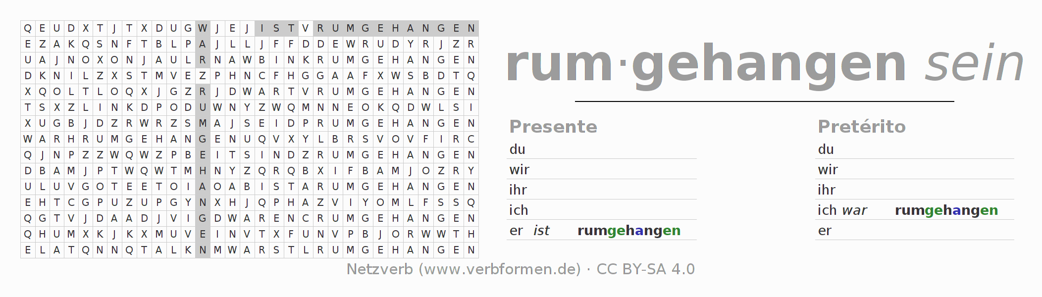 Juego de palabras cruzadas para la conjugación del verbo rumhängen