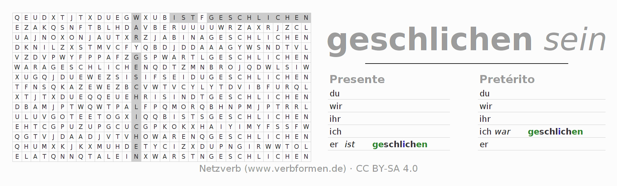 Juego de palabras cruzadas para la conjugación del verbo schleichen (ist)